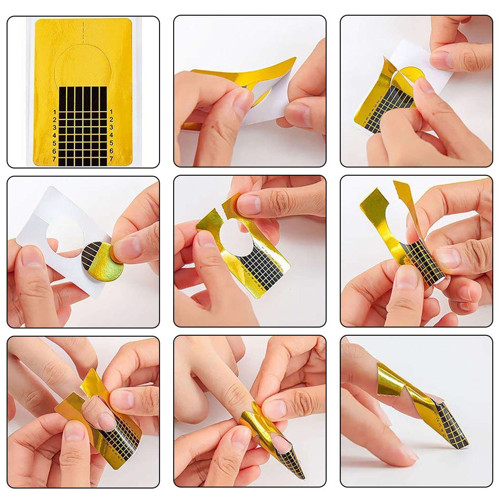500Pcs Golden Nail Art Tips Extension Forms Guide French DIY Tool Acrylic UV Gel