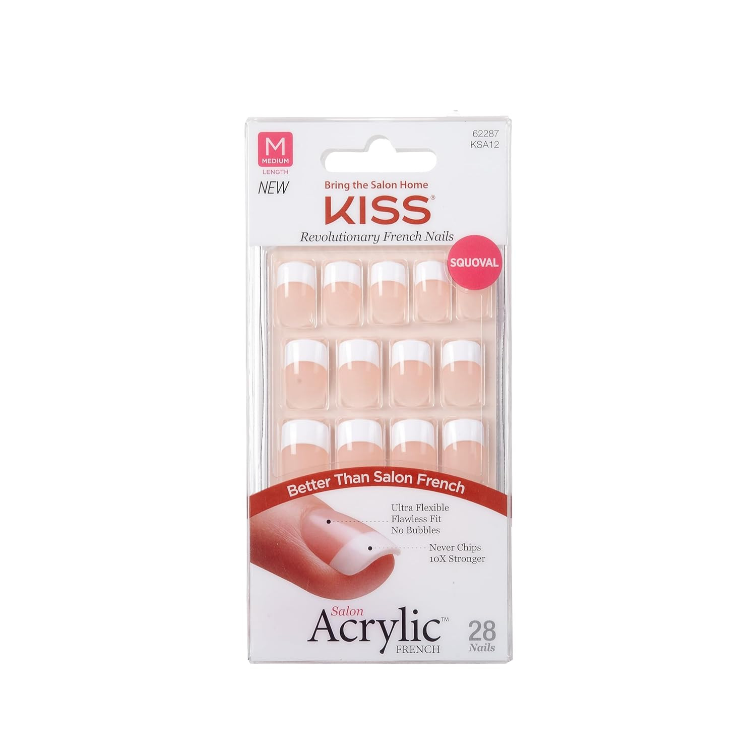 Salon Acrylic French Nail Set – Medium Square “Je T’Aime” Design