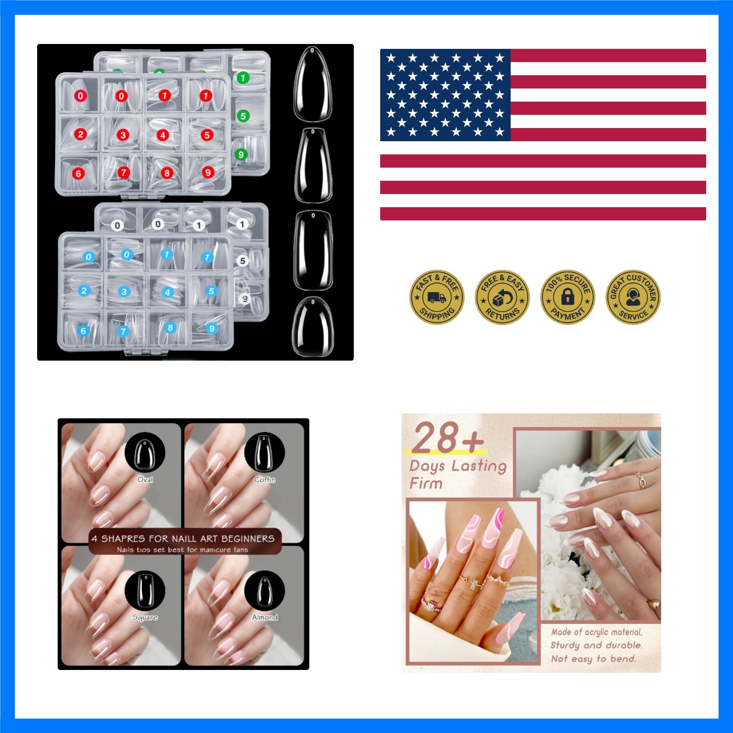1000PCS Nail Tips Clear False Nails Full Cover for Acrylic Nails Kit 10 Sizes…