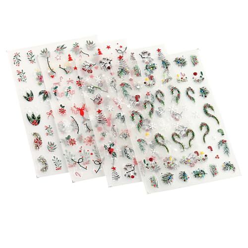 4Pcs Christmas Nail Art Stickers 5D Embossed Nail Decals Winter Christmas Tree