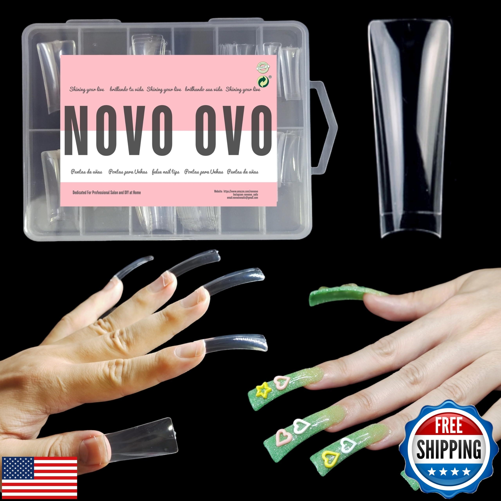 NOVO OVO 110 pcs Extra Super Long Duck Feet Nail Tips Half Cover for Press On