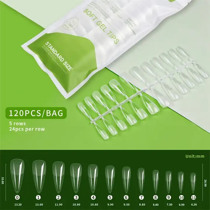 240 pcs Soft Gel Nail Tips Medium Stiletto Coffin Square Squoval Clear Pre-Buff