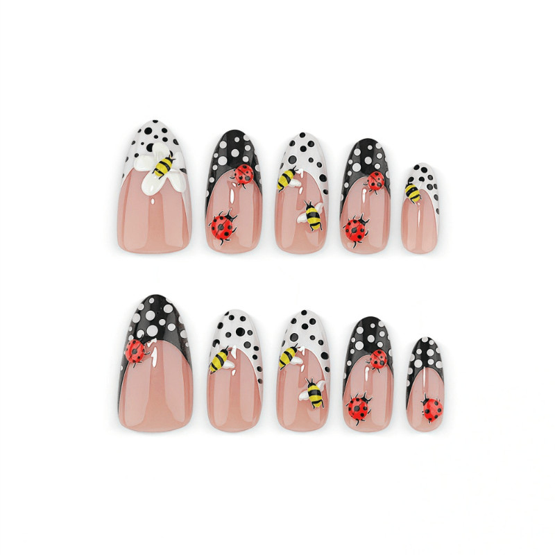 60 Pcs Ladybug Bee Oval Press on Nails, Lovely Casual Summer Daily Fake Nails