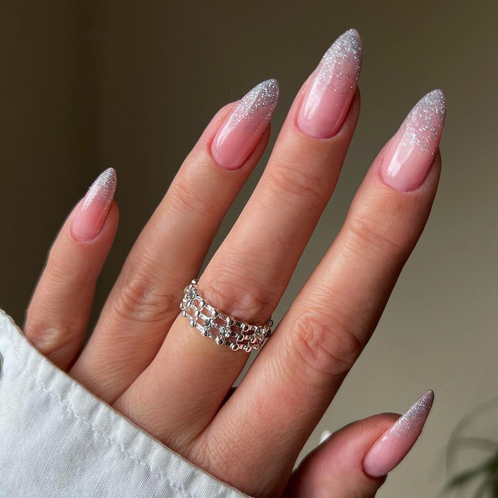 Glitter Ombre Pink Press on Nails Almond Shaped Nails Press ons, Medium Fake …