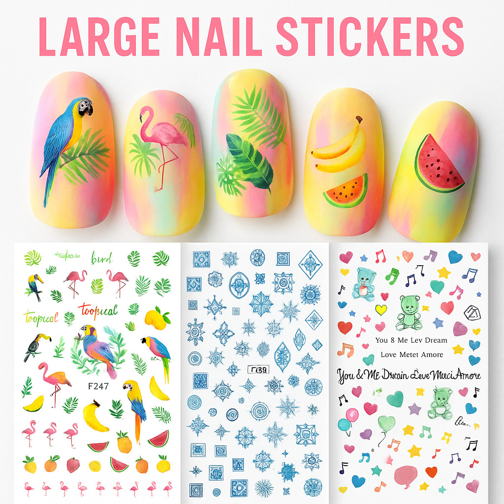 Nail Stickers Holiday Palm Vintage Roses Lace Christmas Large Manicure Nails Art