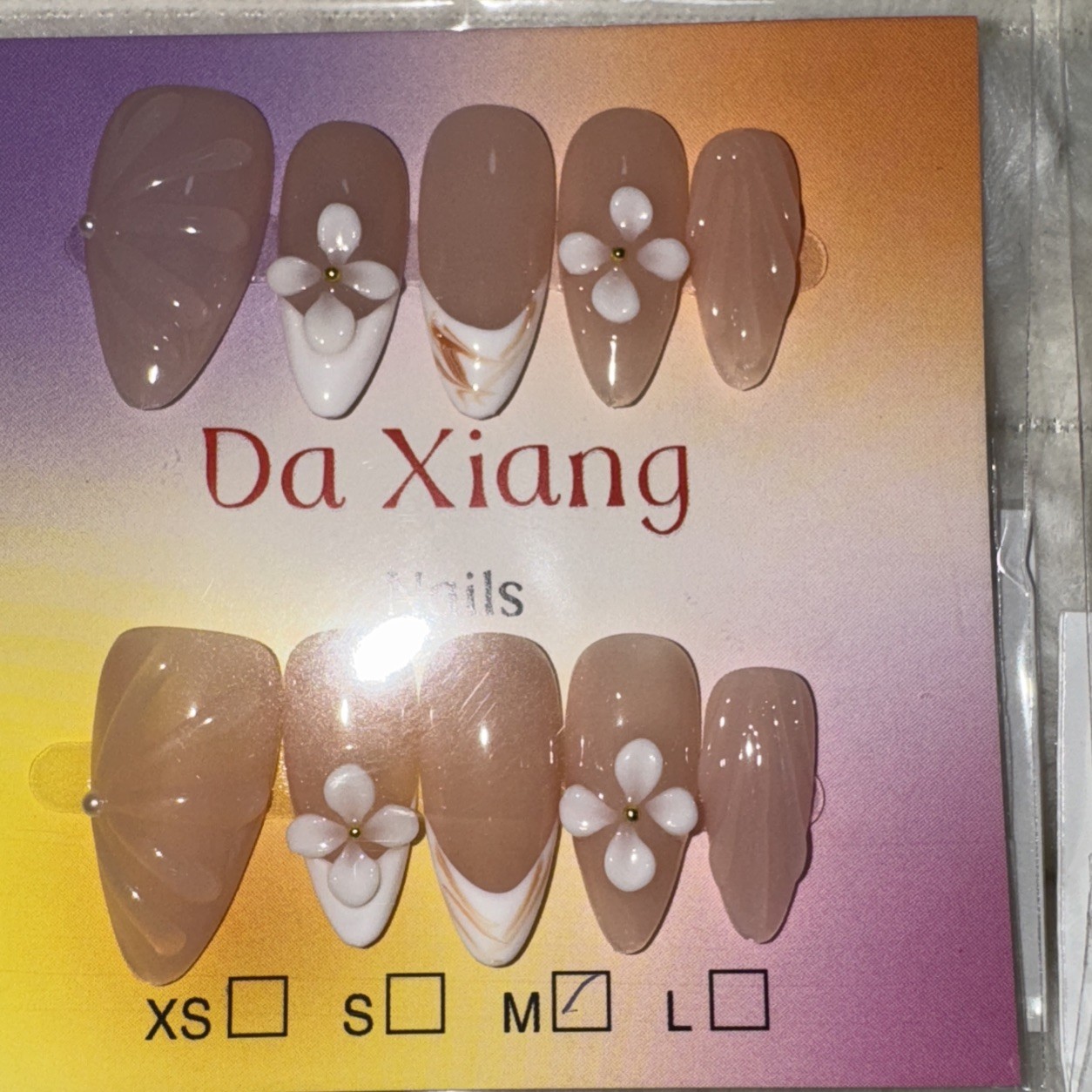 6 Packs Of 10pcs Almond Press On nails | 3D Flower Design | Size M | Reusable (5