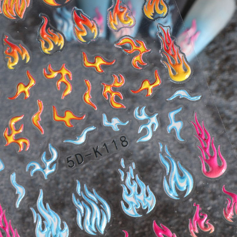5D Engraved Fire Flame Nail Stickers Decal DIY Decoration French Manicure NH8