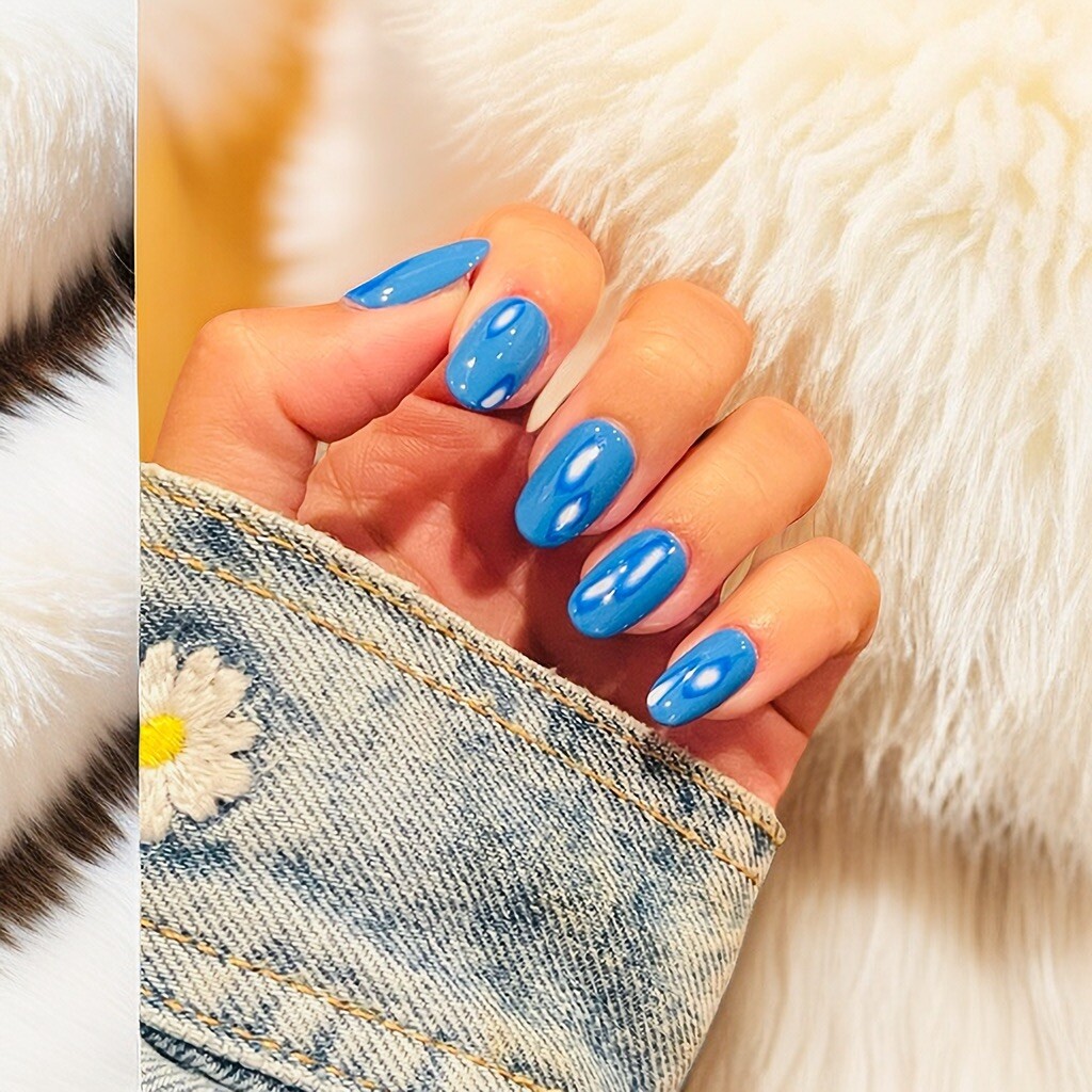 CUSTOM hot bule Gel Press On False Nails set /Handmade size：S（15 11 12 11 9 mm）