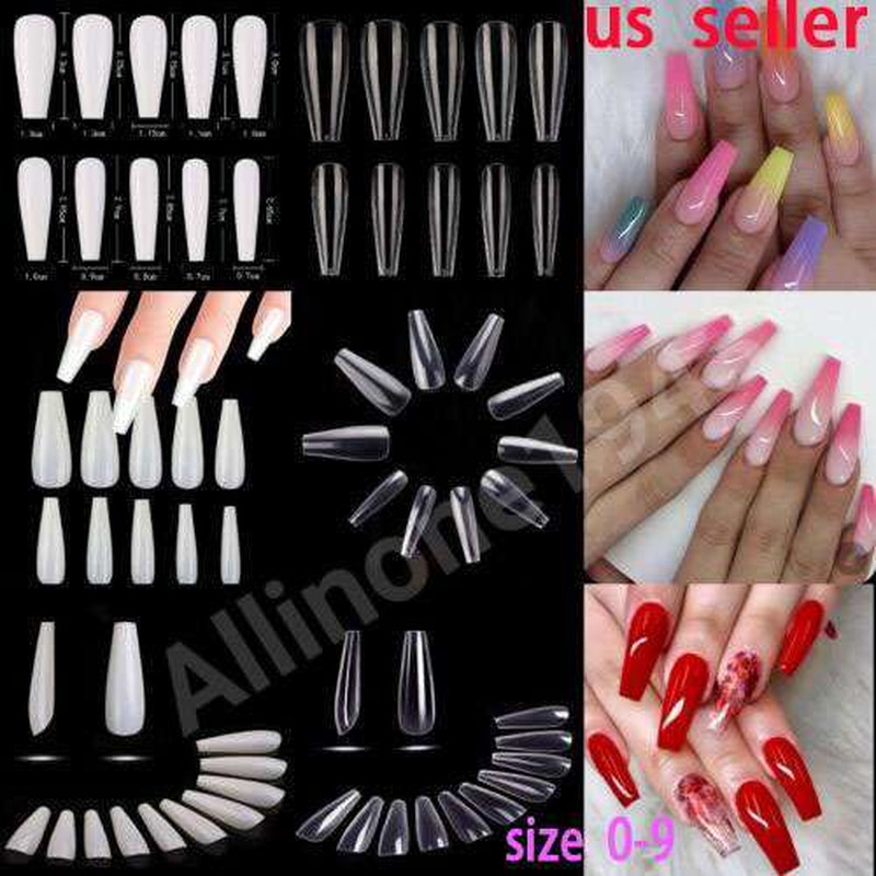 500-1000Pcs Set Coffin Nail Tips Long Square French Fake False Nails Transparent