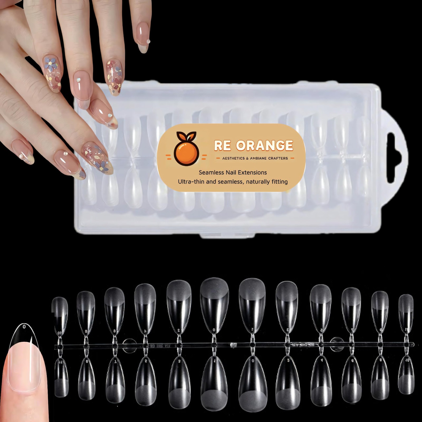 240Pcs Almond Press On Nail Tips – Clear Acrylic Ultra-Thin Seamless Full Cov…