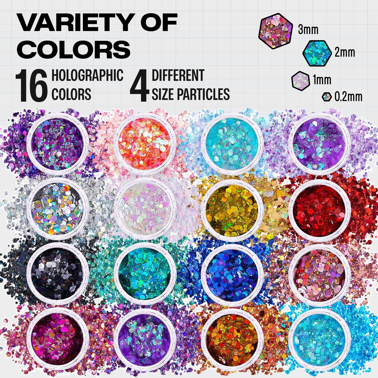 Chunky Holographic Body Glitter I 16 Colors + 16 Pack