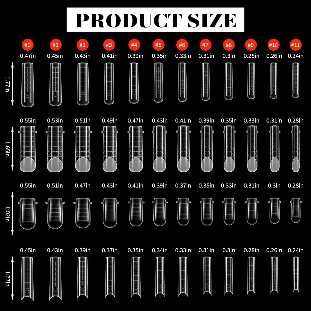 Nail Dual Forms for Poly Gel, 288PCS French Nail Forms, 8 Shapes, 12 Sizes Clear