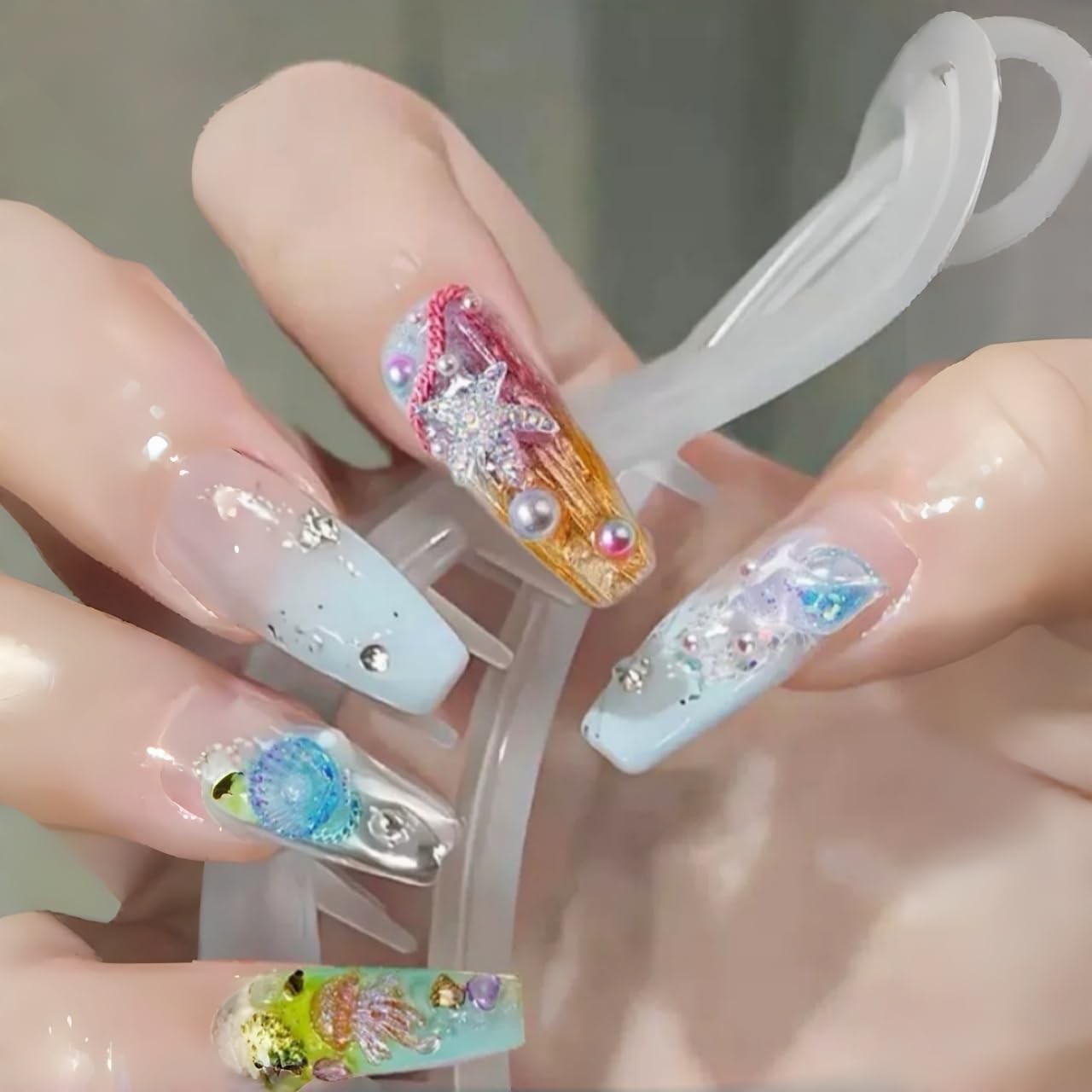 CnSybaris 200PCS Ocean Nail Resin Charms Silver