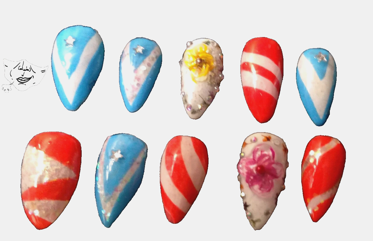 KFN Press on nails​|Handmade Puerto Rico Flag| Almond Medium| Luxury|Gel Kit