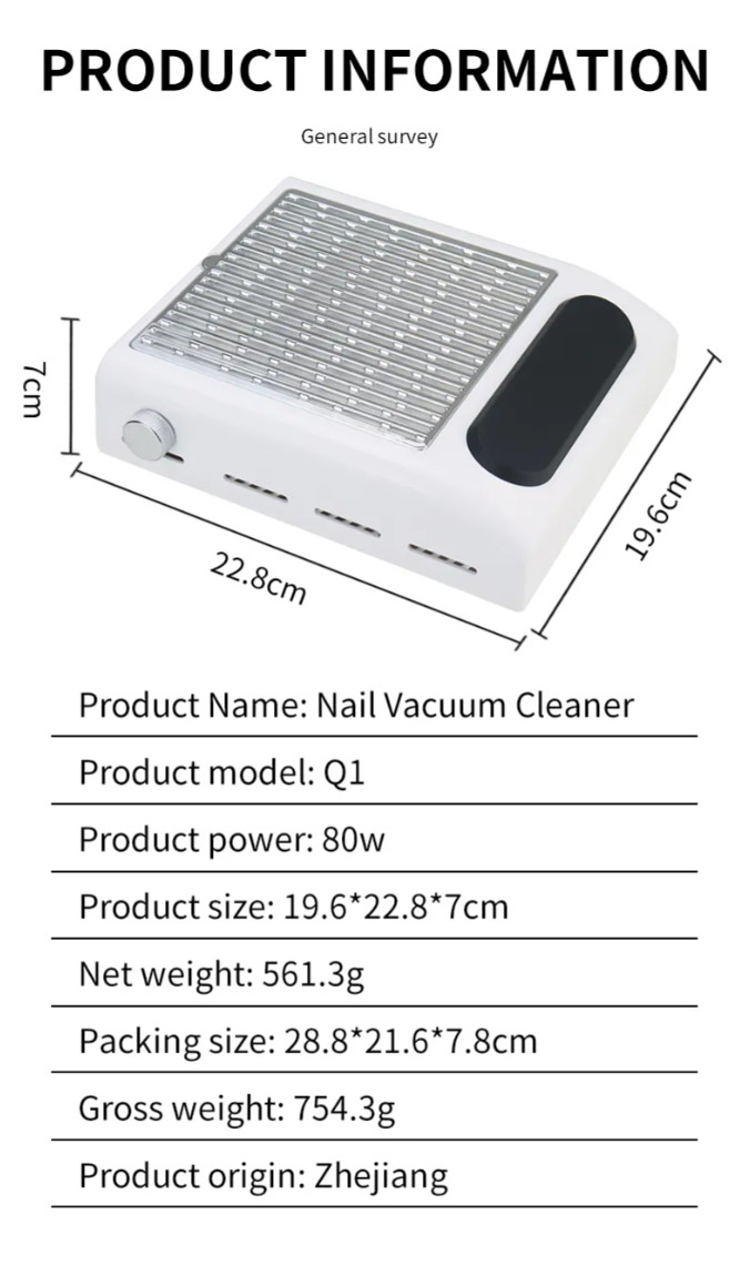 Salon Nail Art Suction Dust Collector Vacuum Fan Cleaner Manicure Machine 80W