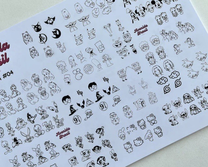 Cartoon nail art practice sheet reusable mat decal sticker template Pantilla
