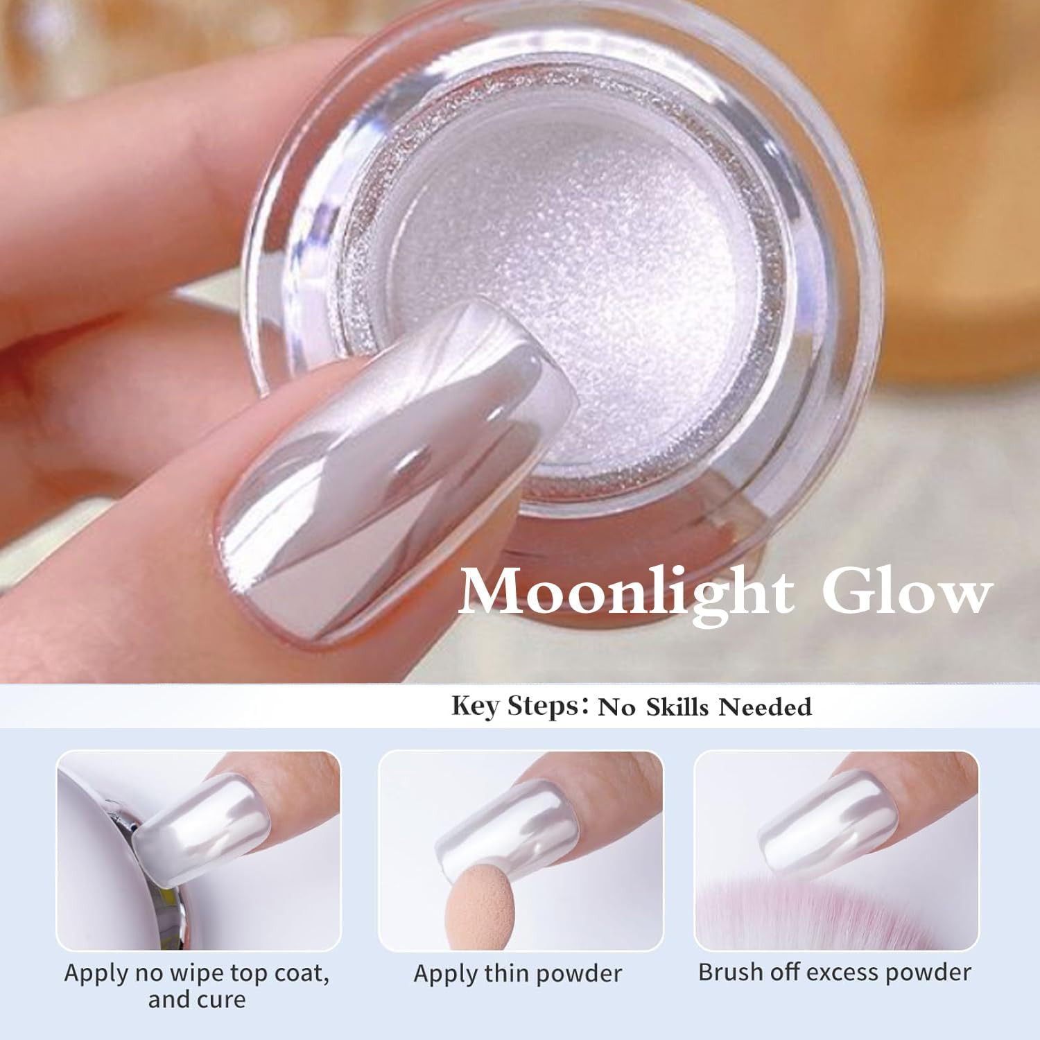 White Chrome Nails Powder – 0.3G Super Glossy Mirror Effect White Moonlight Chro