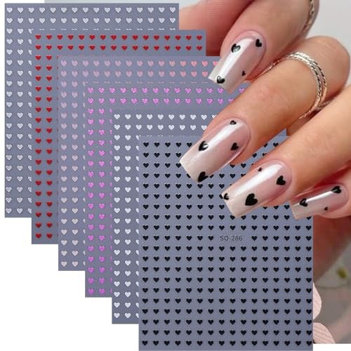 Mini Heart Nail Stickers Decals 12 Sheets 3D Valentine’s Day Nail Art Stickers