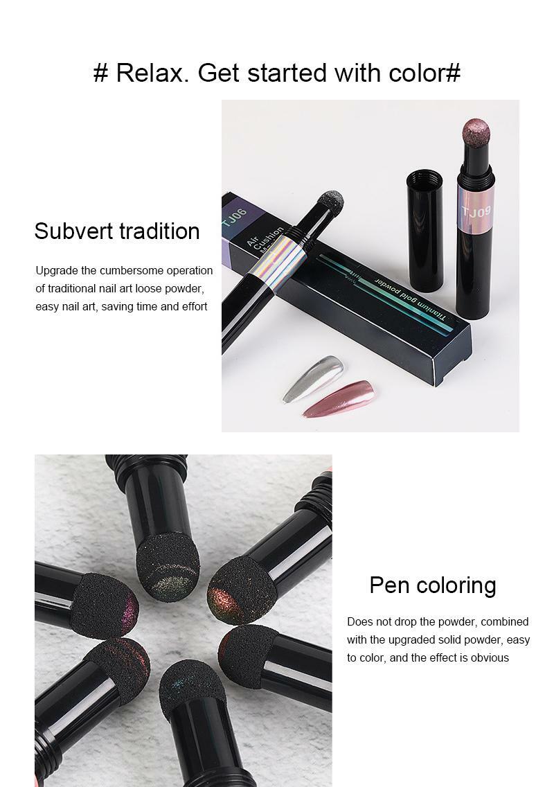 Nail Chrome PEN Mirror Powder Air Cushion Solid 14 Colours Dust Holographic Red