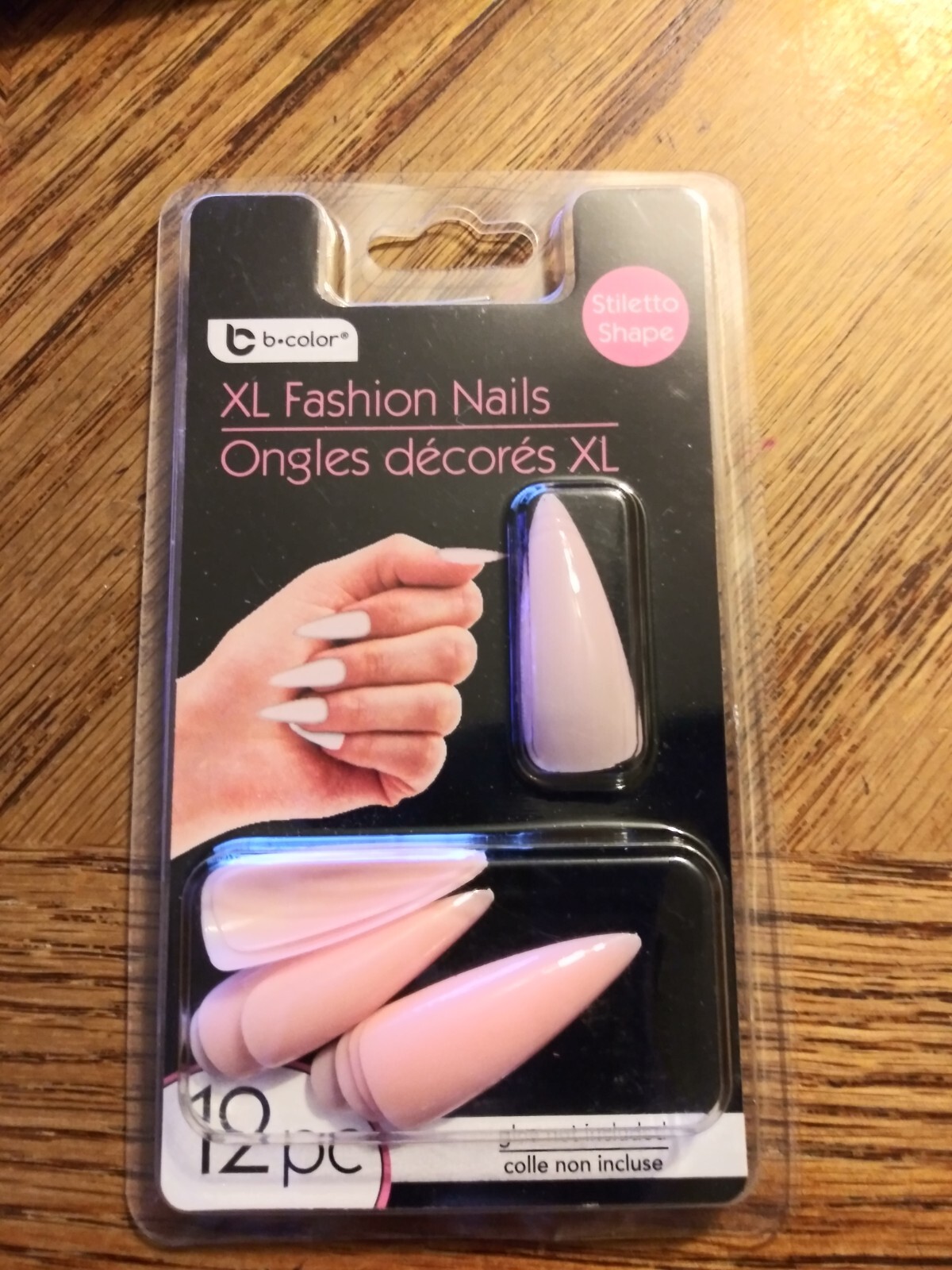 b color 12 count XL Fashion Nails Stiletto Shape Glue Not Inc