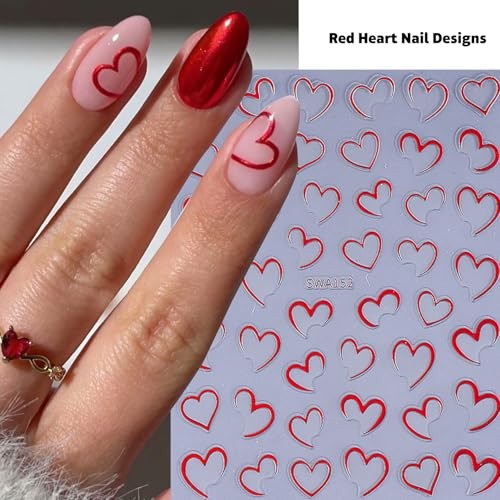 Mini Heart Nail Stickers Decals 12 Sheets 3D Valentine’s Day Nail Art Stickers