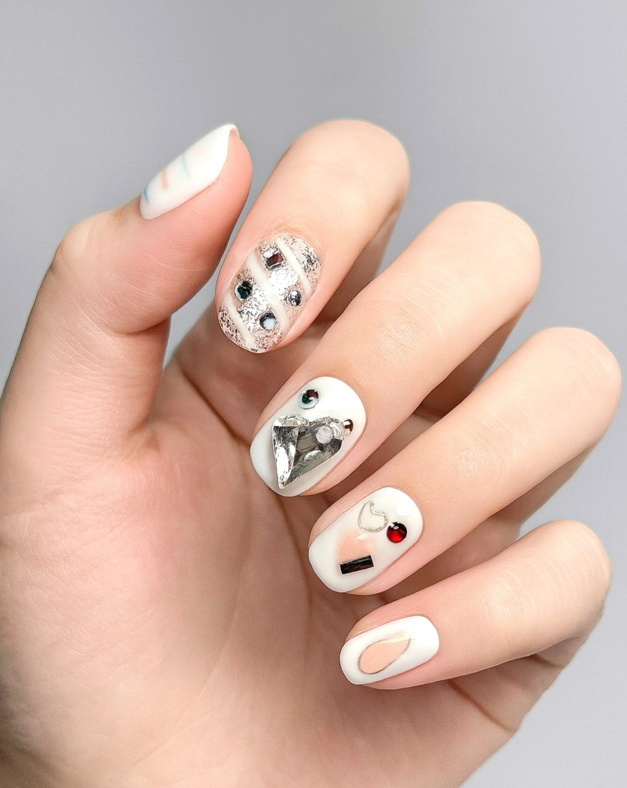 3D White & Pastel Mixed Press-On Nails / Handmade 10 pcs/ True Salon-Quality