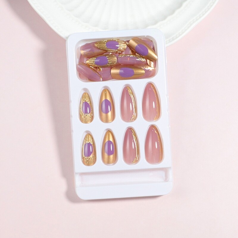 24pcs Artistic Almond Shape Press on Nail with 3D Designs False Nail for Women
