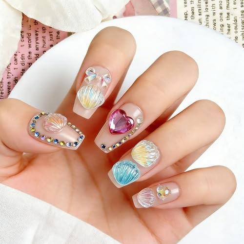 250Pcs Seashell Nails Charms 3D Resin Summer Ocean Nails Art Charms off-white