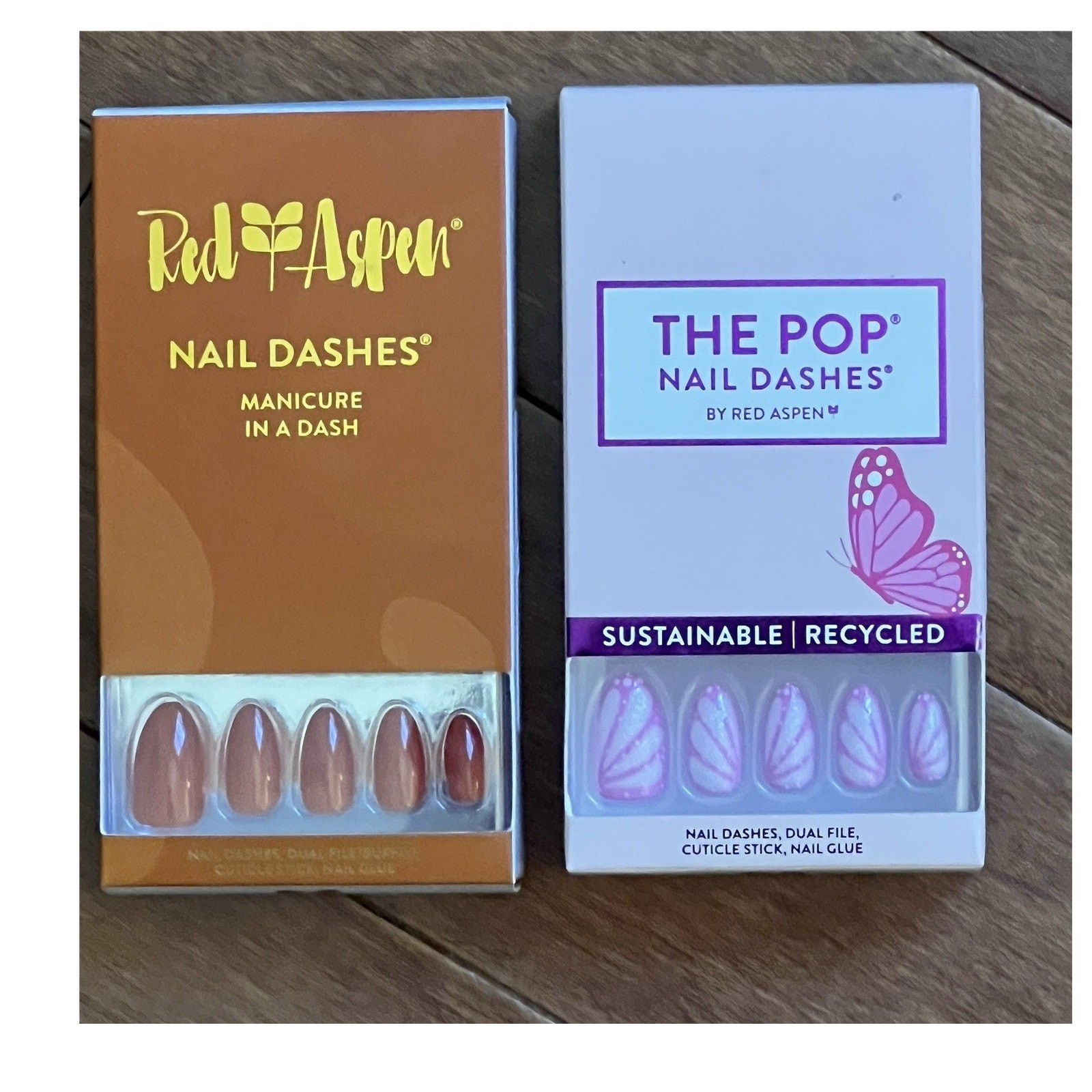 Red Aspen Press On Nails Dez, Medium Coffin 2 Full Sets New In Box Fast Shipping