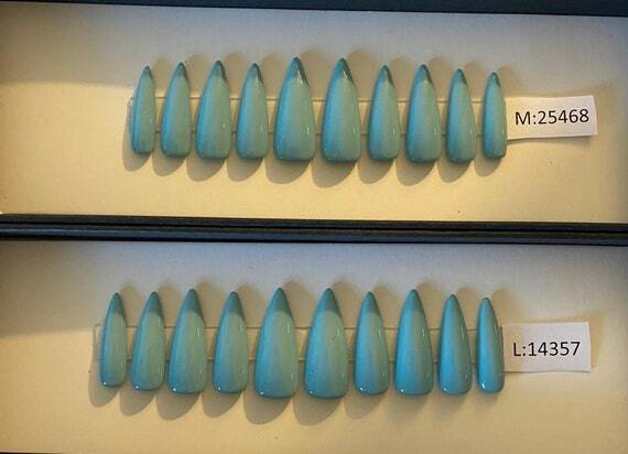 Blue Topaz Nail + Custom Box | Stiletto Nail | Press-On Nail | Medium or Large