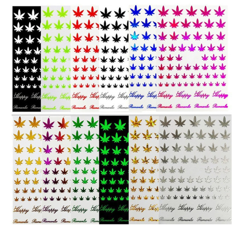 12Pcs Cannabis Leaves Nails Stickers Weed Marijuana Decals 3D Self-Adhesive NH15
