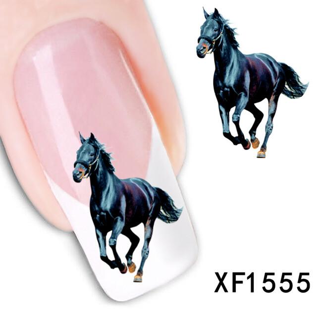 Nail Art Water Transfer Sticker Decal Stickers Pretty Horse Black XF1555