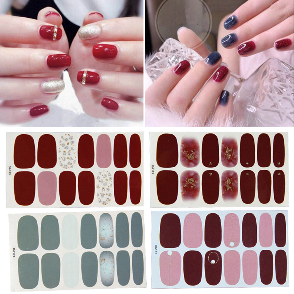 Gel Nail Stickers Full Nail Wraps Semi Cured Gel Nail Strips Polish Glitter*