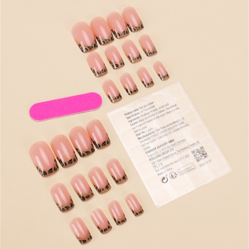 24 Pieces Short Square Press on Nail French Tip Nail Leopard Print False Nail
