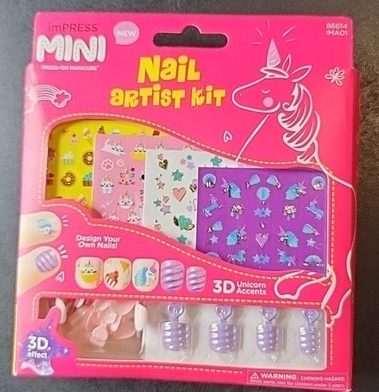 Kiss Impress Mini Nail Artist Kit Press-On Nails 3D Unicorns Hearts Cats Stars