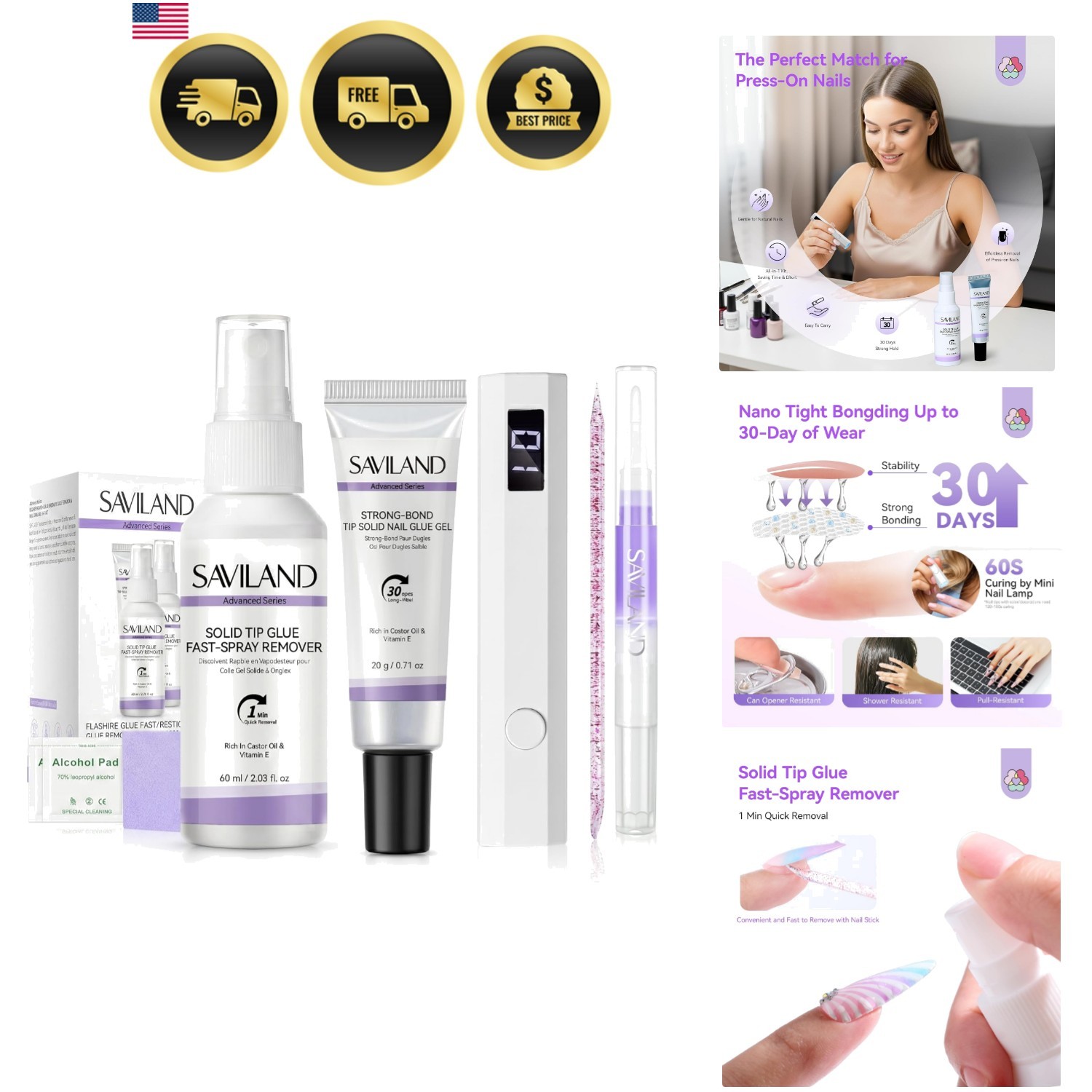 Press On Nail Kit, 60ml Solid Nail Glue Gel with Nail Glue Remover, UV Nail L…
