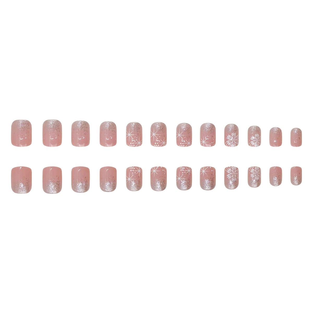 48pcs Glitter Winter Christmas Press-On Nails Snowflake Star Festive Fake Nails