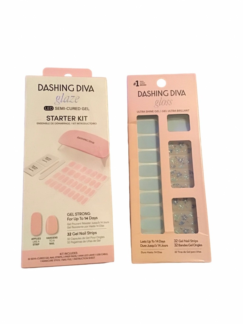 Women’s Dashing Diva Press-On Nails Starter Kit & Gloss Strips Pink Light Blue O