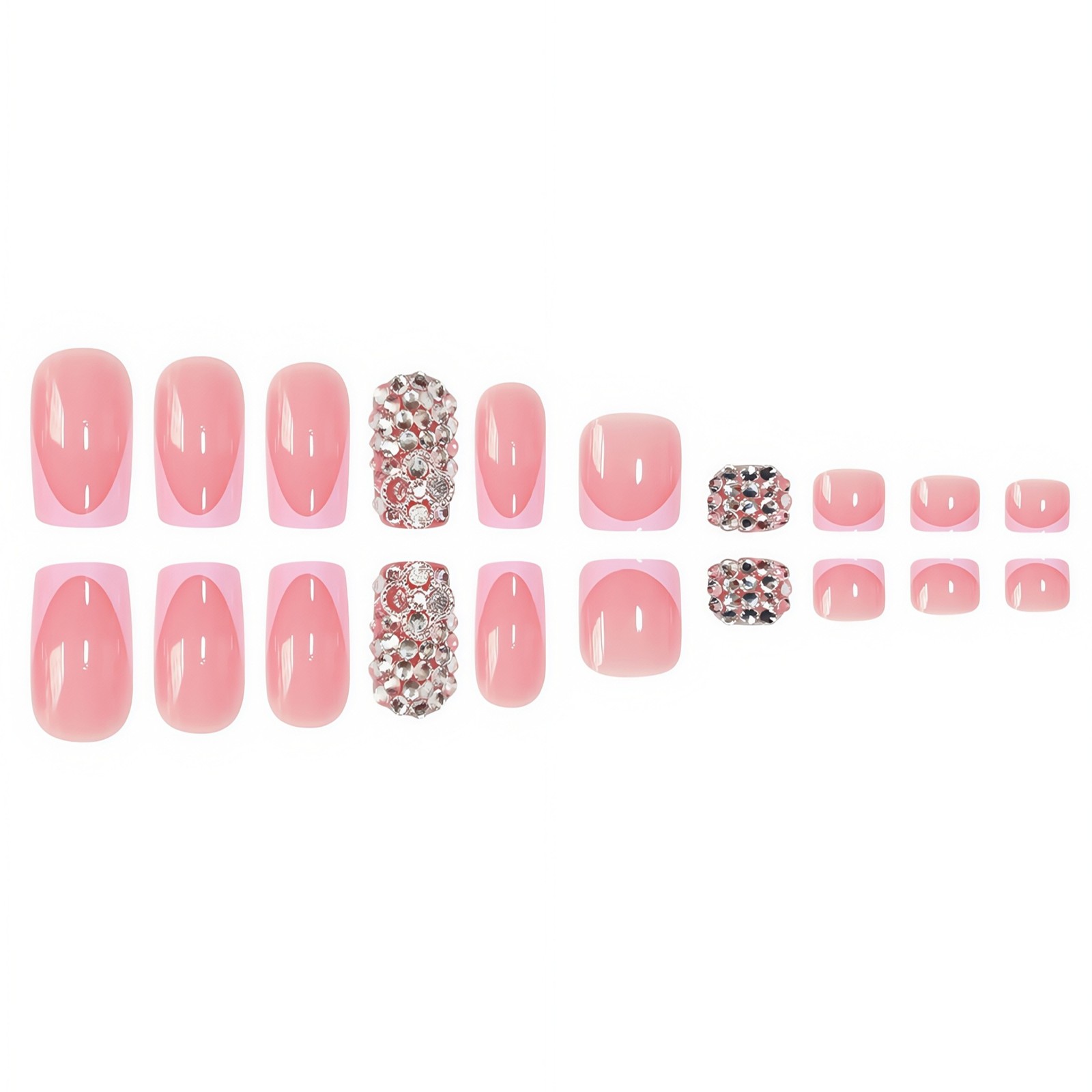 French Tip Press On Nails Glitter Rhinestone Manicure Pedicure Set Wholesale