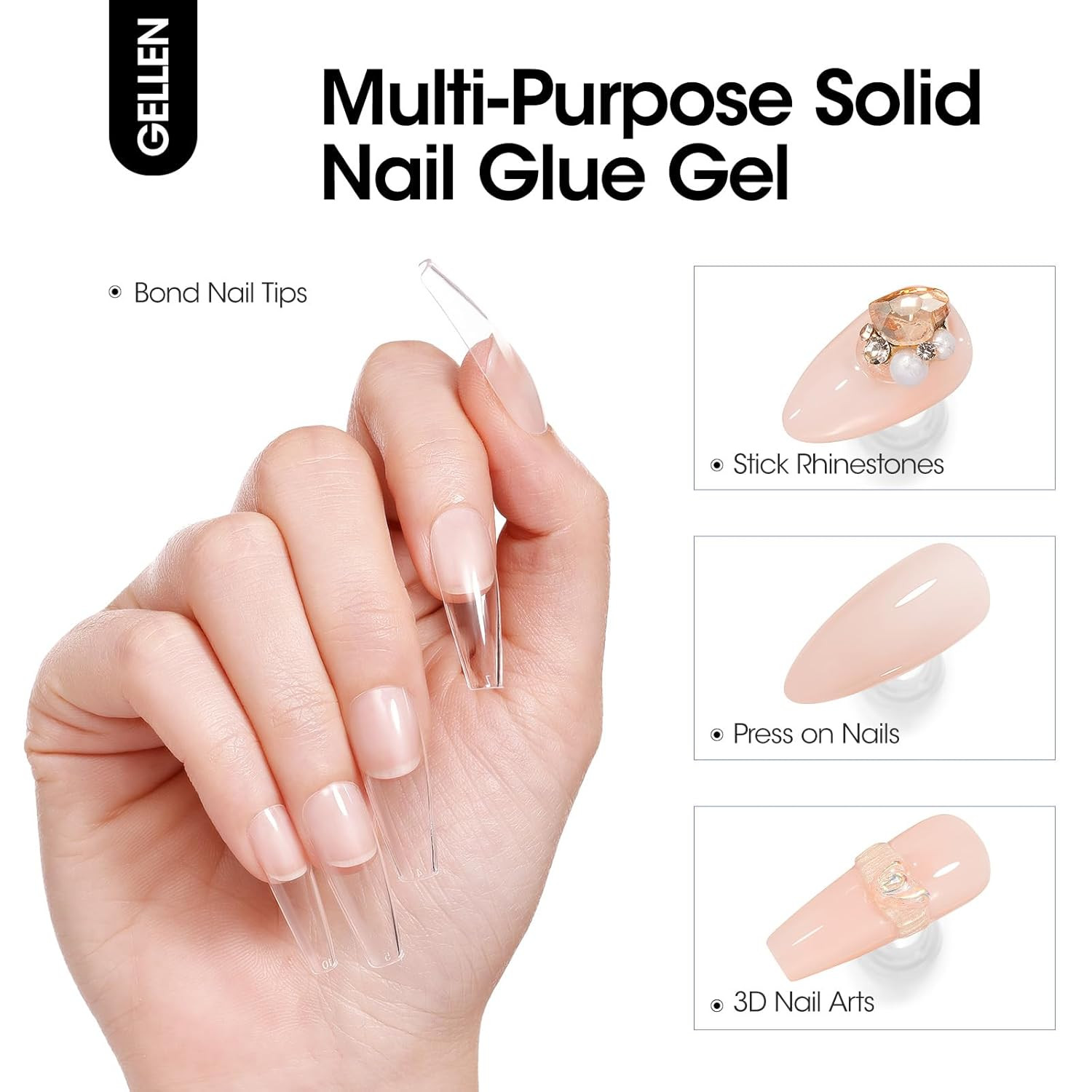 Solid Gel Nail Glue with 60Ml Nail Glue Remover Set, 15G Solid Nail Gel for Fals