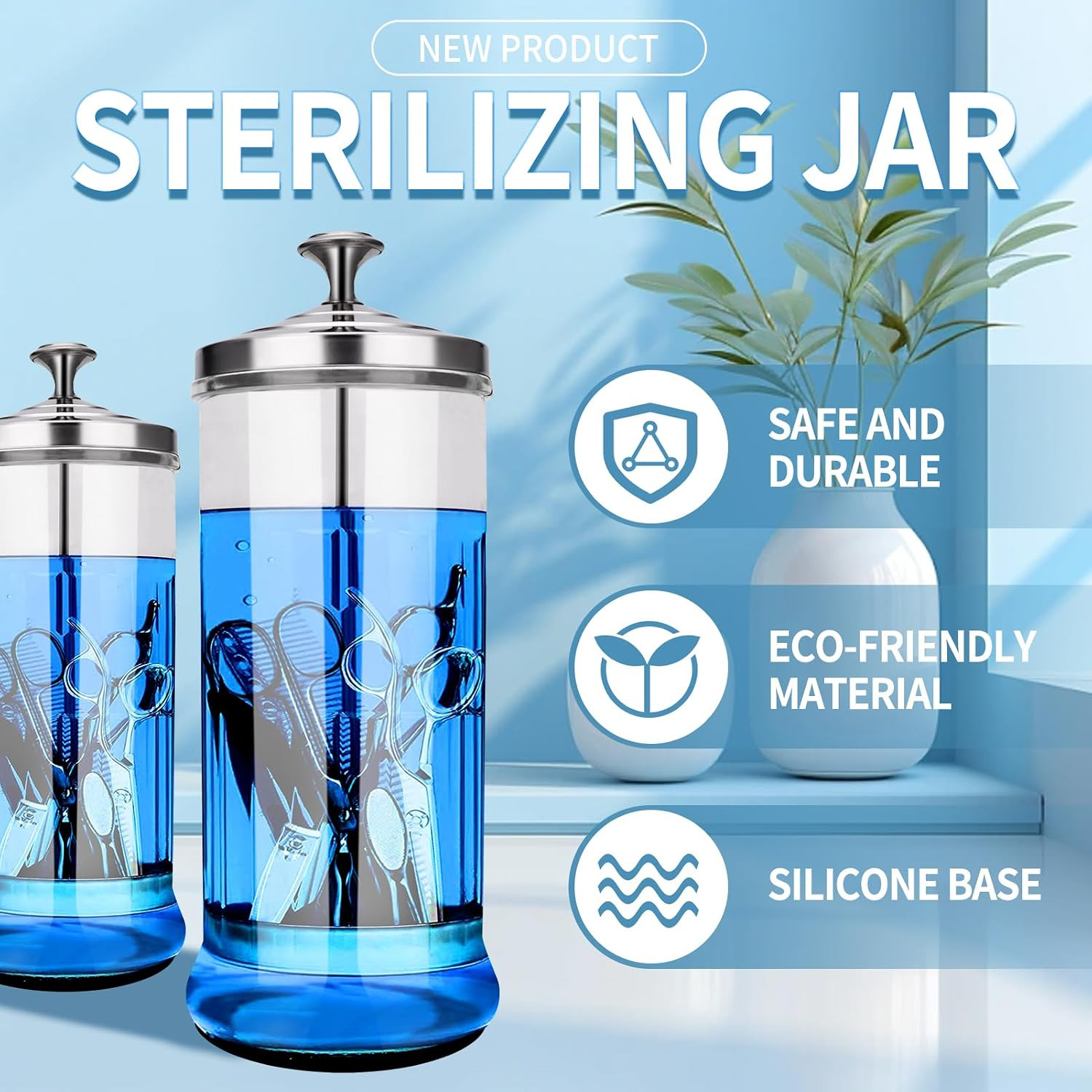 Disinfectant Sterilizer Glass Jar – Capacity 37 Oz Glass with Removable Strainer