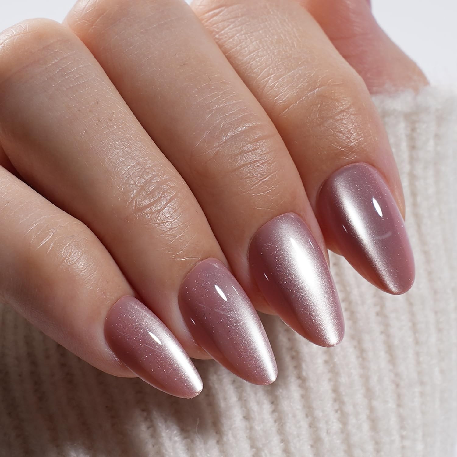 Cat Eye Press on Nails – Mauve Short Almond Fake Nails, Cateye Press on Nails Re