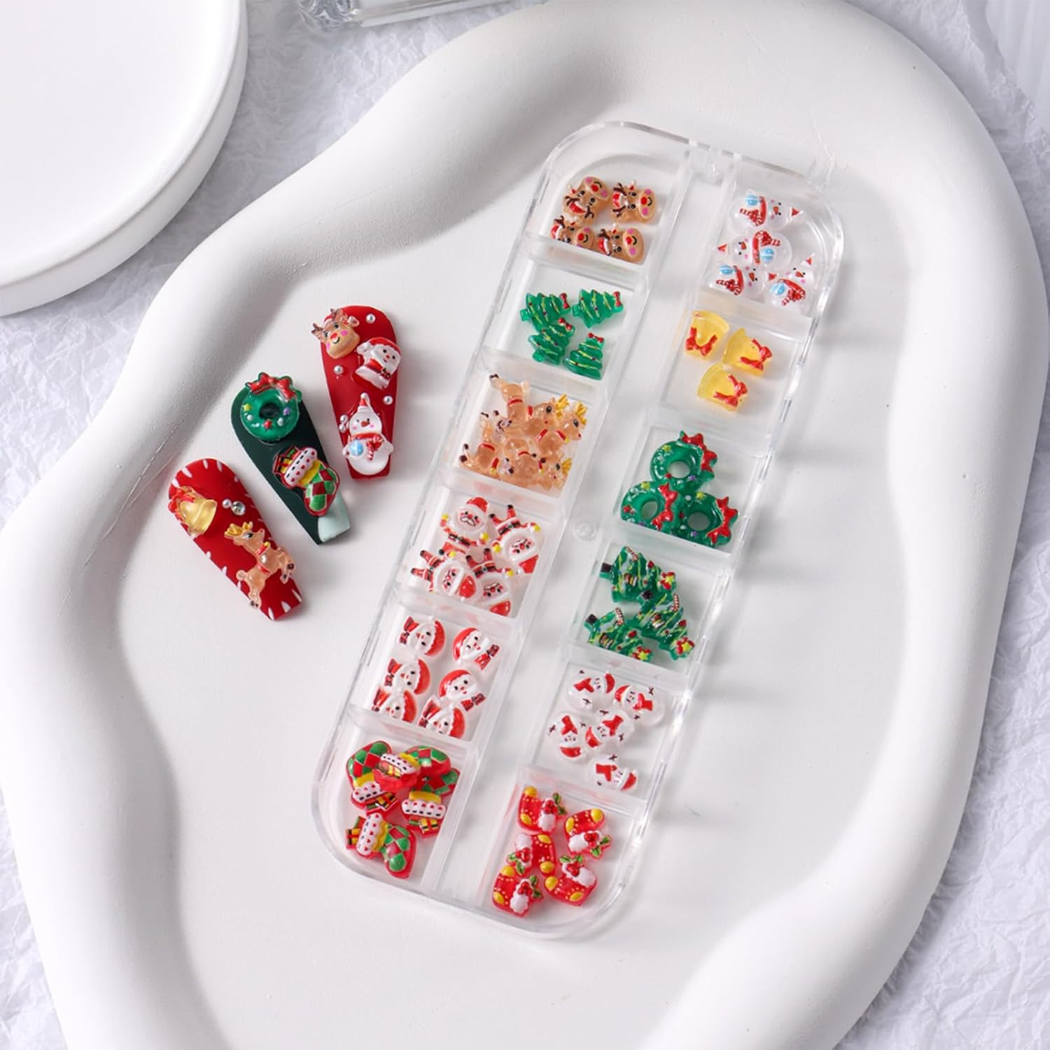 1Box Christmas Nail Art Charms Snowman Reindeer Bell Santa Resin Nail Charms 3D