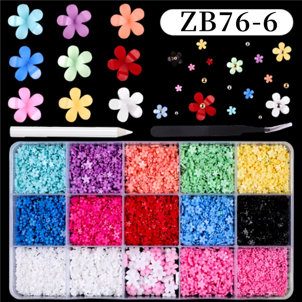 12/15Grids Acrylic Flower Nail Charms Mix Colors Set 3D Flower Nail Art Rhinesto