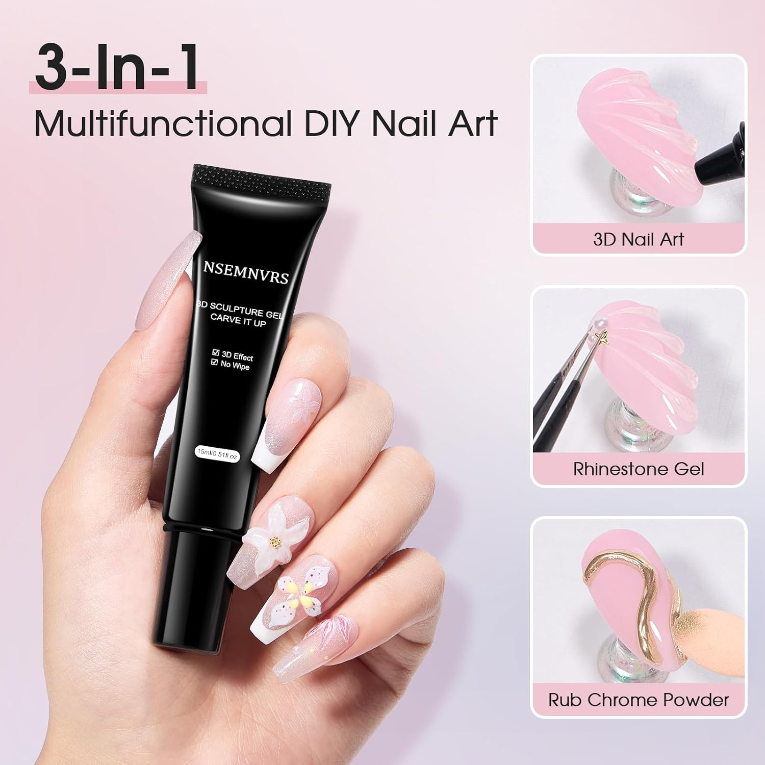 3D Sculpting Gel for Nail Art, Rhinestone Glue for Molding, Sculpture, Decoratio