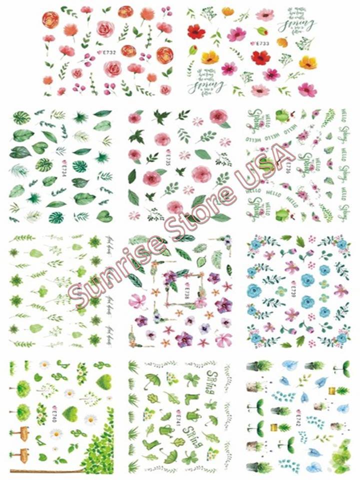 11 Designs 3D Nail Art Sticker Spring Flower Leaves Decals Manicure Peel & Stick