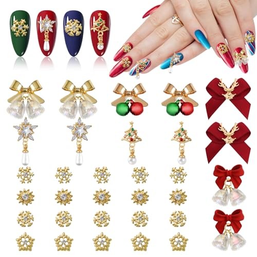 32 PCS Christmas Nail Art Charms Alloy 3D Dangle Nail Art Christmas Bell