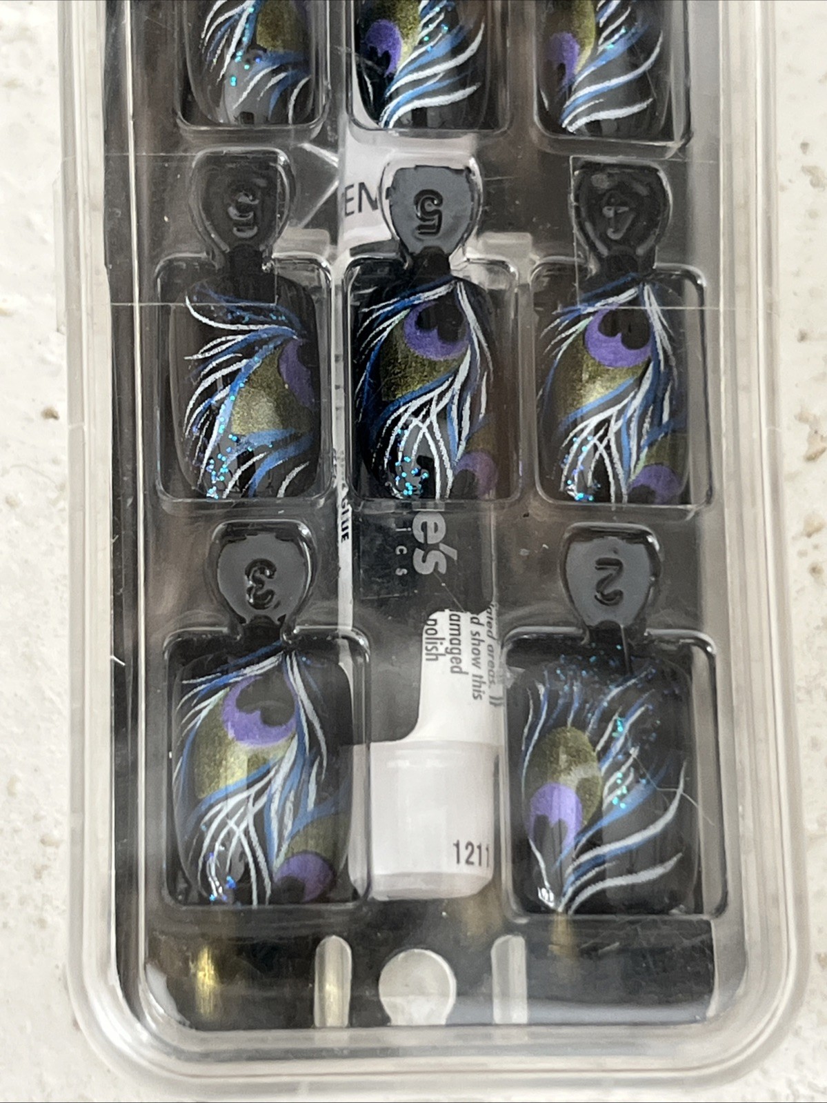 Claire’s NAILS Elegant Peacock Feathers AIRBRUSH Blue Green Black PRESS ON ~ 24