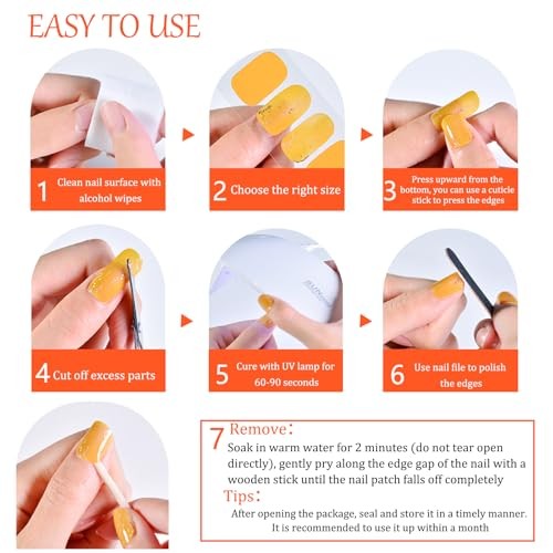 1 Sheet 24pcs Halloween Luminous Semi Cured Gel Nail Strips, Sticky Design 4