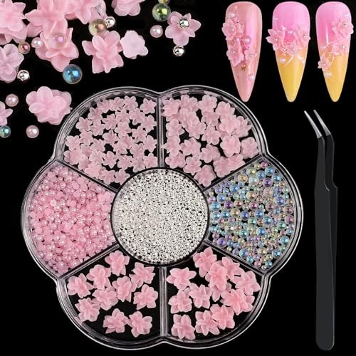 3D Flowers Nail Charms for Nail Art, 3D Acrylic Flower for Flower-Dark Pink